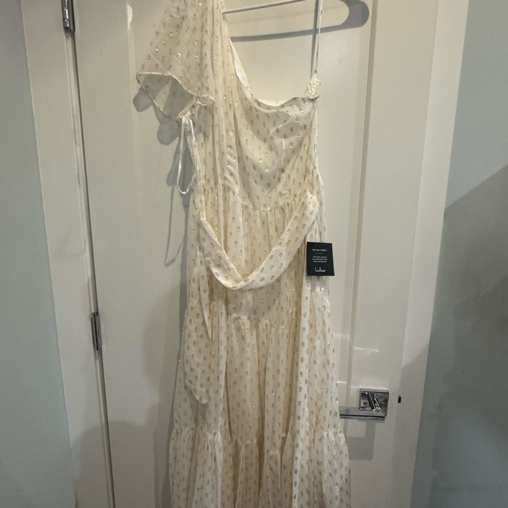 NWT- Elegant Cream One-Shoulder Dress